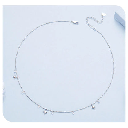 Sterling Silver Starry Sky Tassel Necklace With Zircon For Women