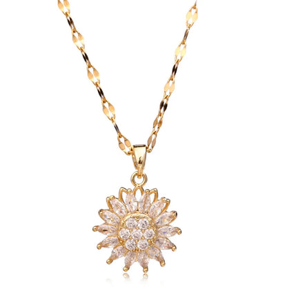 Double-layer Rotatable Sunflower Pendant Necklaces For Women