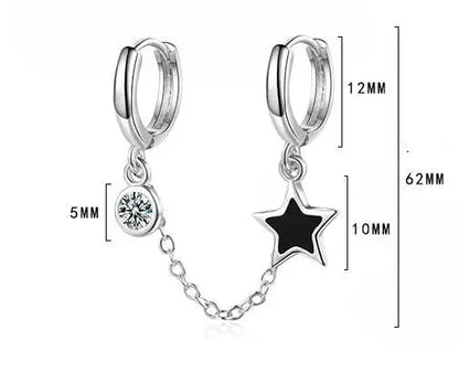 Sterling Silver Double Hoop Earring Chain for Women - Teen Girls Star Whisperer Statement Elegant Earring