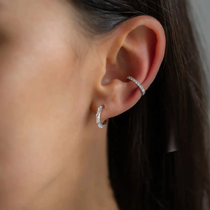 Rhodium Plated Sterling Silver - Cubic Zirconia Hoop Earrings 925 Sterling Silver Round Earrings 8A Premium CZ Crystal Earrings