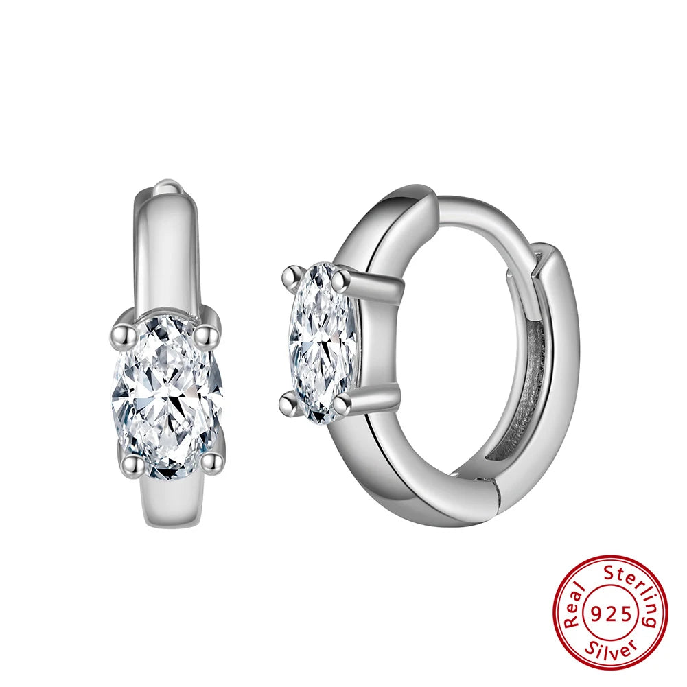 Rhodium Plated Sterling Silver - Cubic Zirconia Hoop Earrings 925 Sterling Silver Round Earrings 8A Premium CZ Crystal Earrings