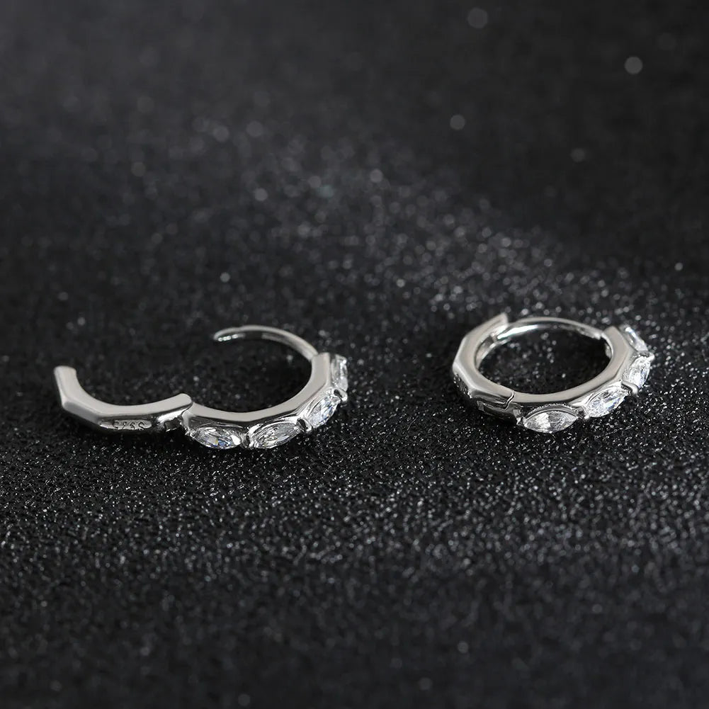 Rhodium Plated Sterling Silver - Cubic Zirconia Hoop Earrings 925 Sterling Silver Round Earrings 8A Premium CZ Crystal Earrings