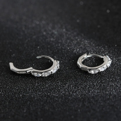 Rhodium Plated Sterling Silver - Cubic Zirconia Hoop Earrings 925 Sterling Silver Round Earrings 8A Premium CZ Crystal Earrings