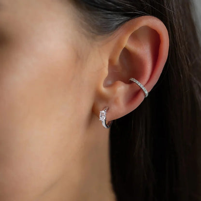 Rhodium Plated Sterling Silver - Cubic Zirconia Hoop Earrings 925 Sterling Silver Round Earrings 8A Premium CZ Crystal Earrings