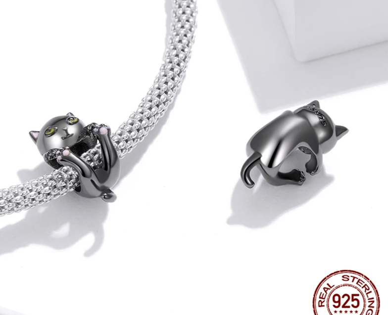 Sterling Silver Black  Cat Charms