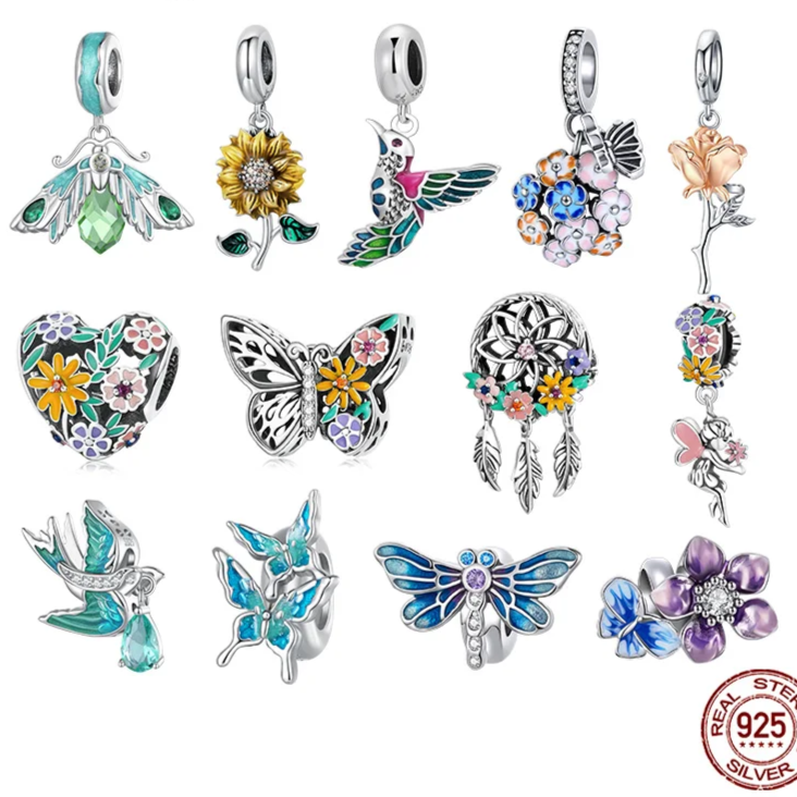 Daisy Flower Beads Pendant Charms 925 Sterling Silver - 22 Designs For women -  Valentines Wedding Vintage DIY Bracelet Necklace Jewelry Making