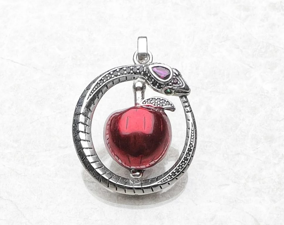 Sterling silver apple pendant with snake chain