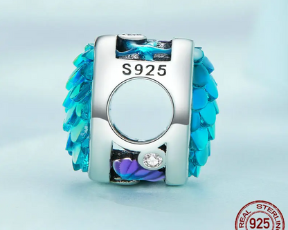 Sterling Silver Charm Bracelets	 - Ocean Cathead & Fish Scale Hanging Bead Resin Heart Charms