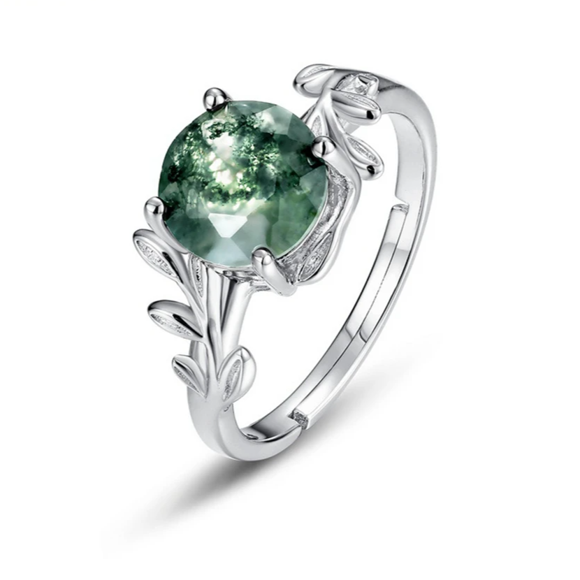 moss agate engagement ring