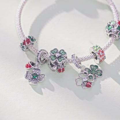 sterling silver charms for bracelets - Enamel Four-leaf Clover Charms - Silicone Ladybug Stopper Beads