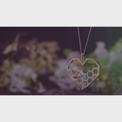 Sterling Silver Honeycomb Pendant with 18K Gold Bee - Love & Nature Intertwined (Chain Sold Separately)