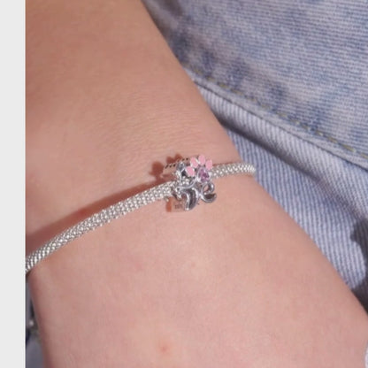 Sterling Silver Pink Cat Claw Charms - Love Heart Pet Animal Beads for Bracelet Bangles