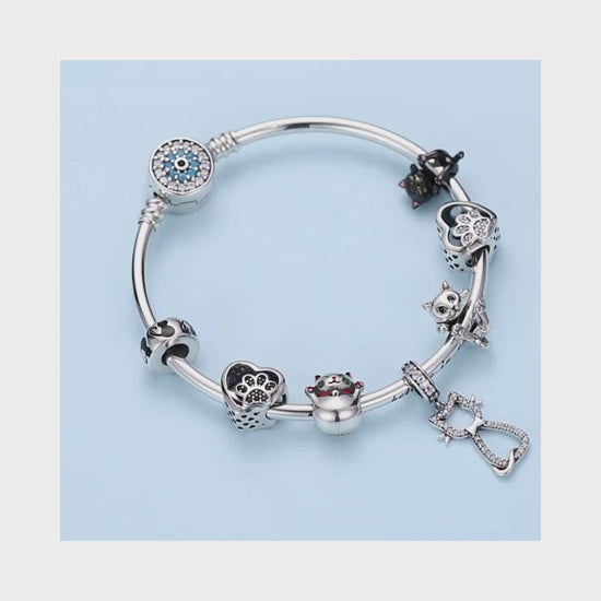 Sterling Silver Kitty Cat Charm with Cubic Zirconia
