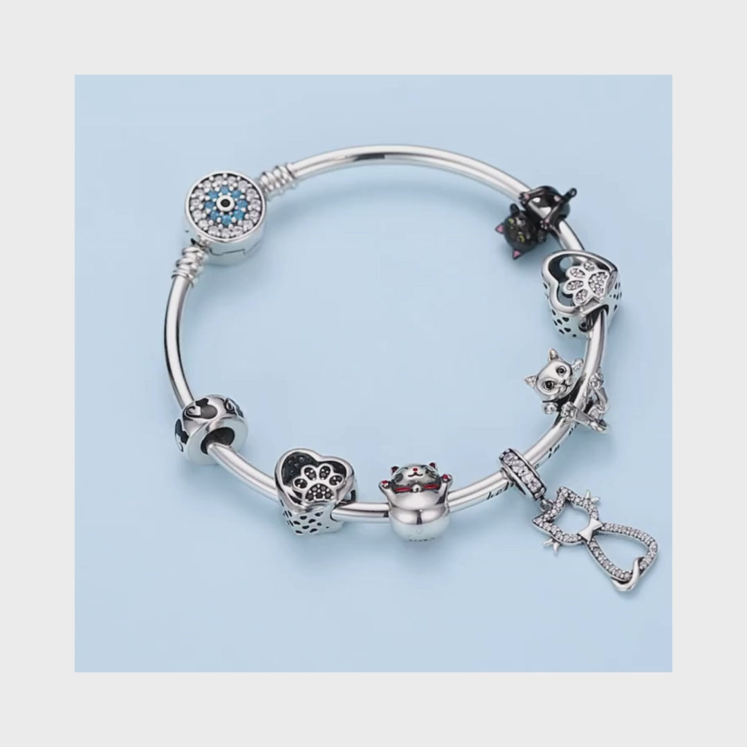 Sterling Silver Kitty Cat Charm with Cubic Zirconia